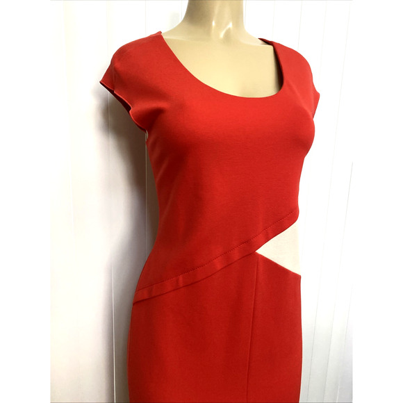 Armani Collezioni Milano Color Block Sheath Dress Panel Cap Sleeve Red Knee 10 M - Picture 5 of 7